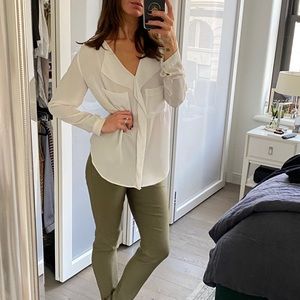 Zara White Silky Blouse with Two Pockets